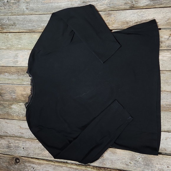 Jones New York Signature long sleeve v-neckline with lace trim Black 2X W-556 - Picture 4 of 6